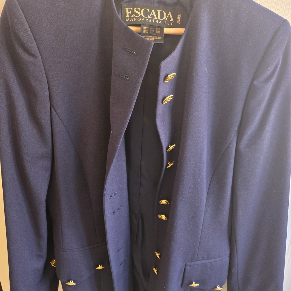 Escada Navy Blazer with Gold Accent Buttons
